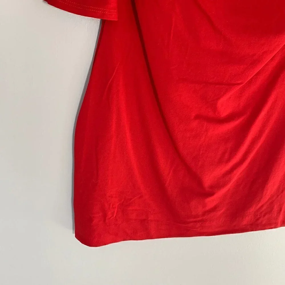 Susana Monaco Tunic Top Womens Red Off Shoulder Bell Sleeve - Picture 2 of 8
